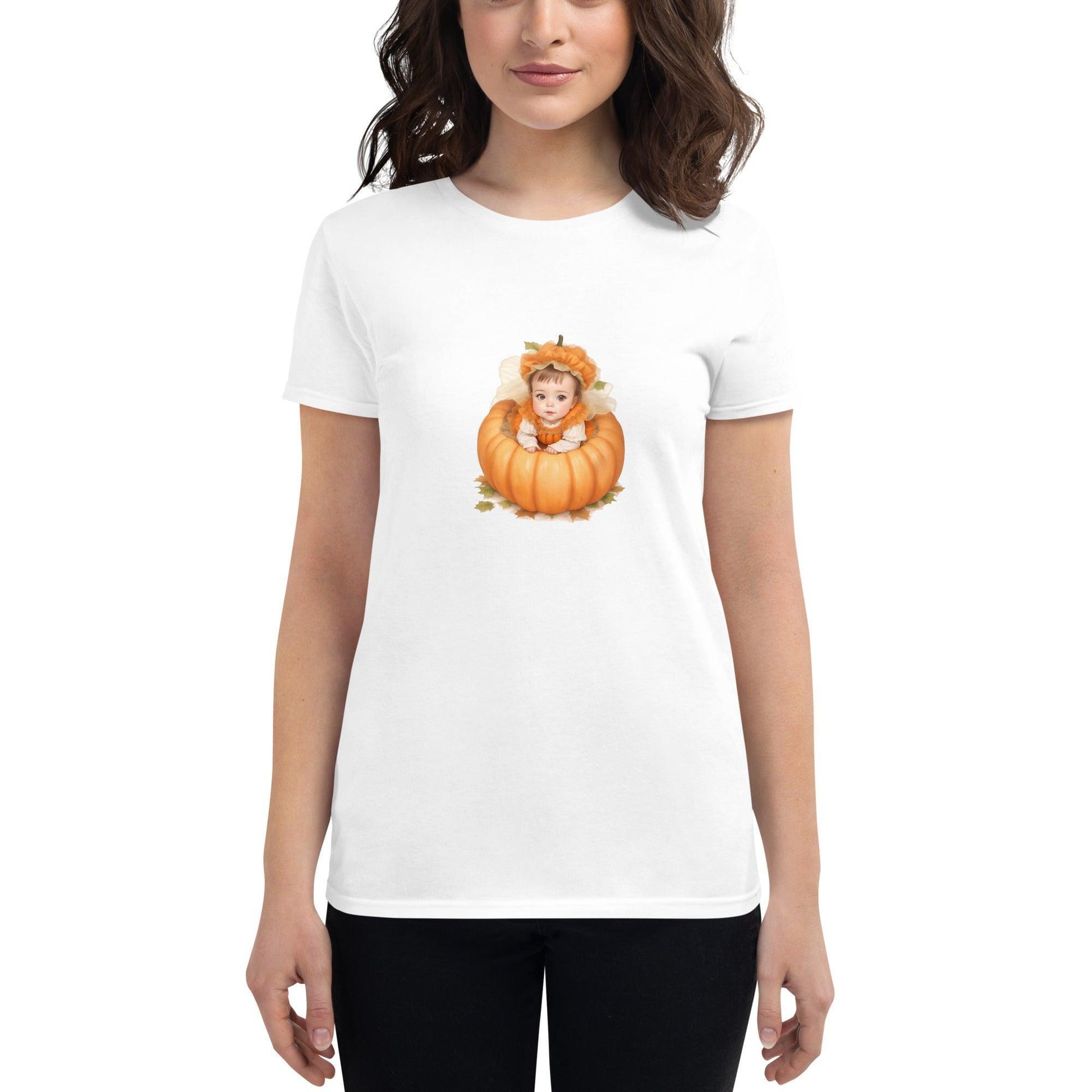 Little Pumpkin Baby: Brunette Baby in Pumpkin T-Shirt - Whippie's