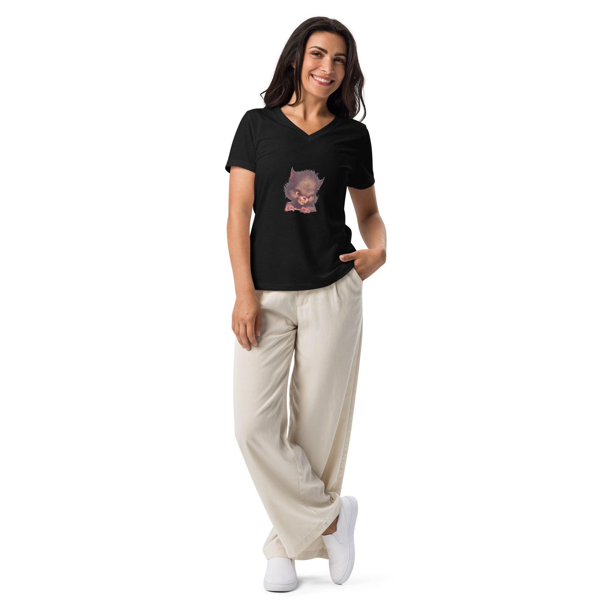 Howl-arious Head Relaxed V-Neck Tee 🐺 - Whippie's