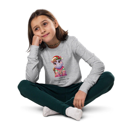 I Want a Hippopotamus for Christmas 🦛🎄 Girl Hippo - Youth Long Sleeve Tee! 🎁✨ - Whippie's