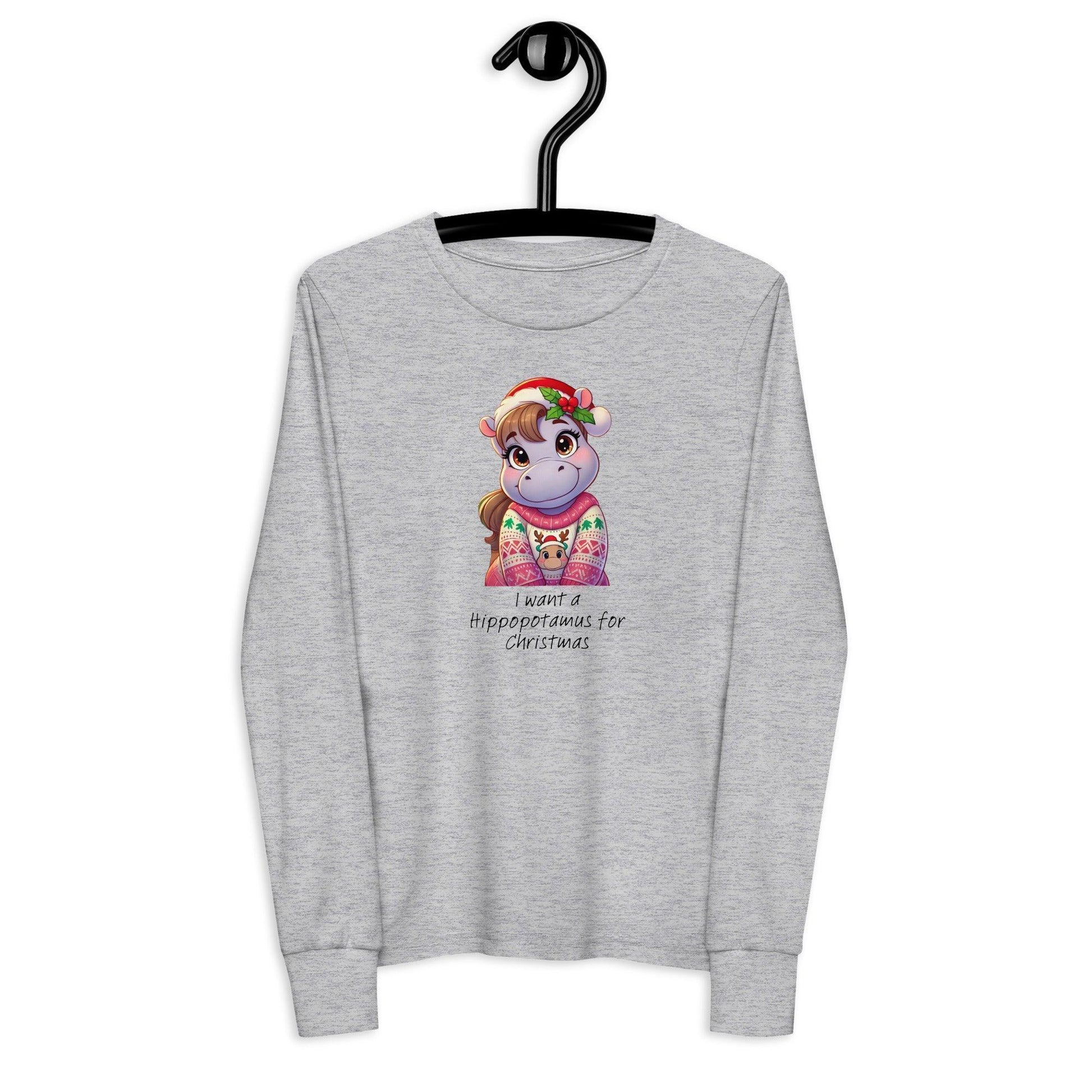 I Want a Hippopotamus for Christmas 🦛🎄 Girl Hippo - Youth Long Sleeve Tee! 🎁✨ - Whippie's