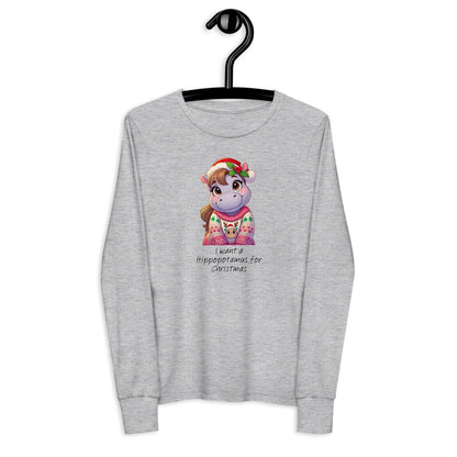 I Want a Hippopotamus for Christmas 🦛🎄 Girl Hippo - Youth Long Sleeve Tee! 🎁✨ - Whippie's