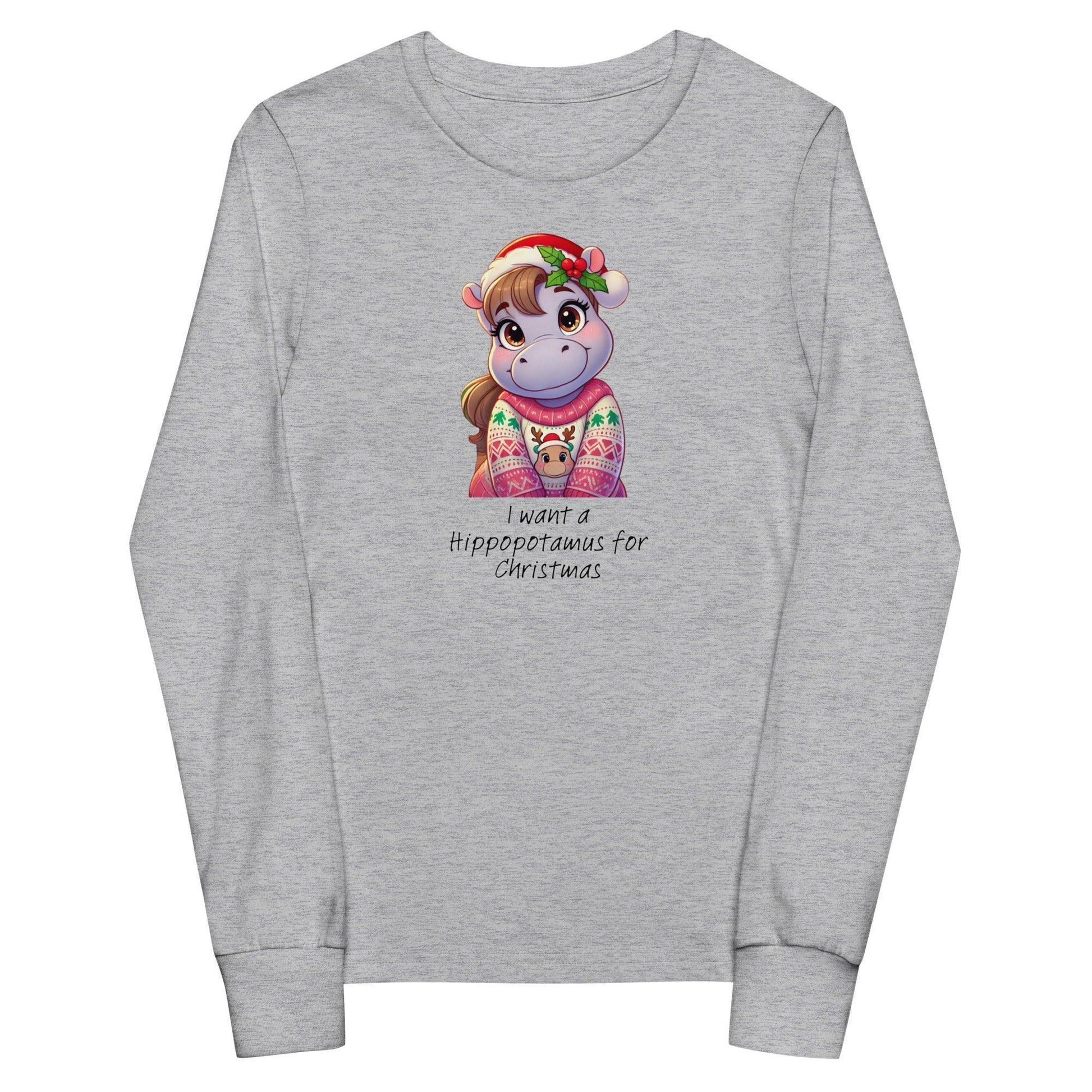 I Want a Hippopotamus for Christmas 🦛🎄 Girl Hippo - Youth Long Sleeve Tee! 🎁✨ - Whippie's