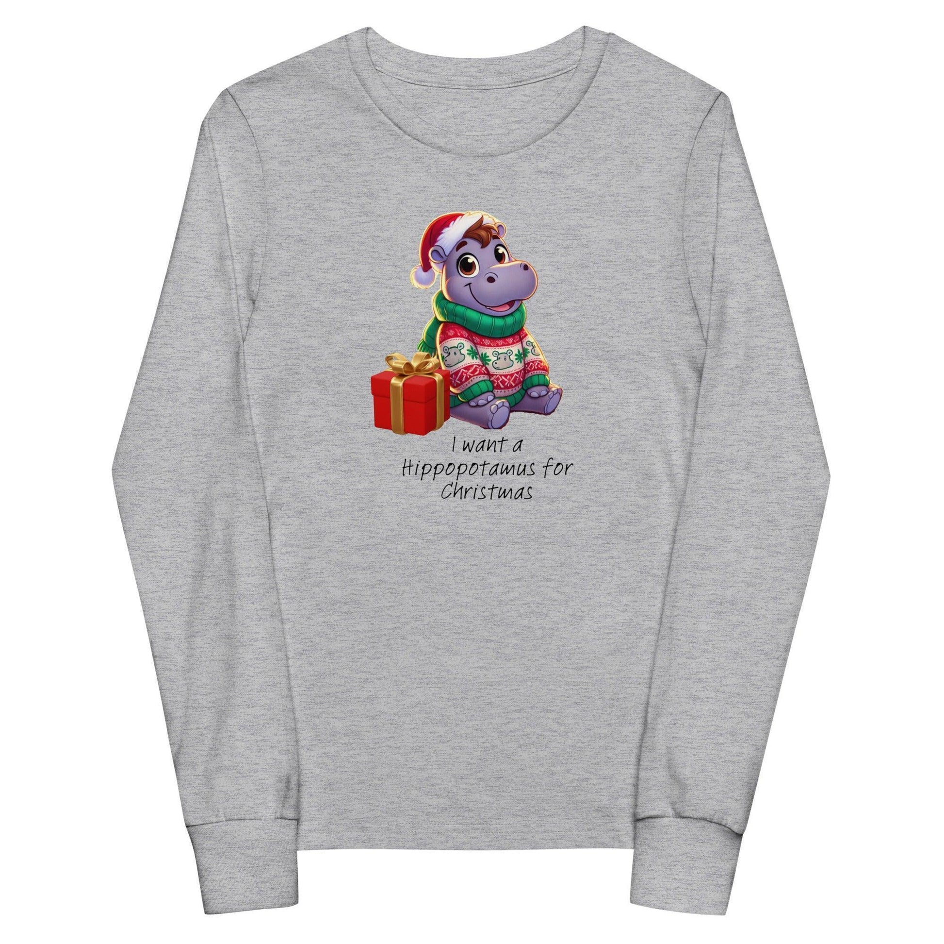 I Want a Hippopotamus for Christmas 🦛🎄 Girl Hippo - Youth Long Sleeve Tee! 🎁✨ - Whippie's