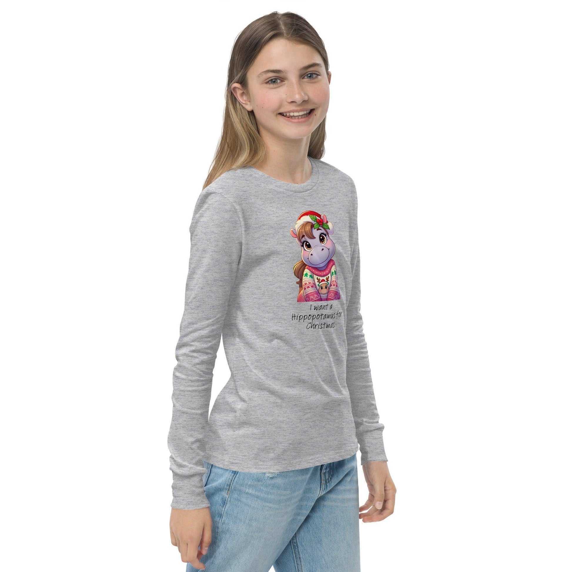 I Want a Hippopotamus for Christmas 🦛🎄 Girl Hippo - Youth Long Sleeve Tee! 🎁✨ - Whippie's