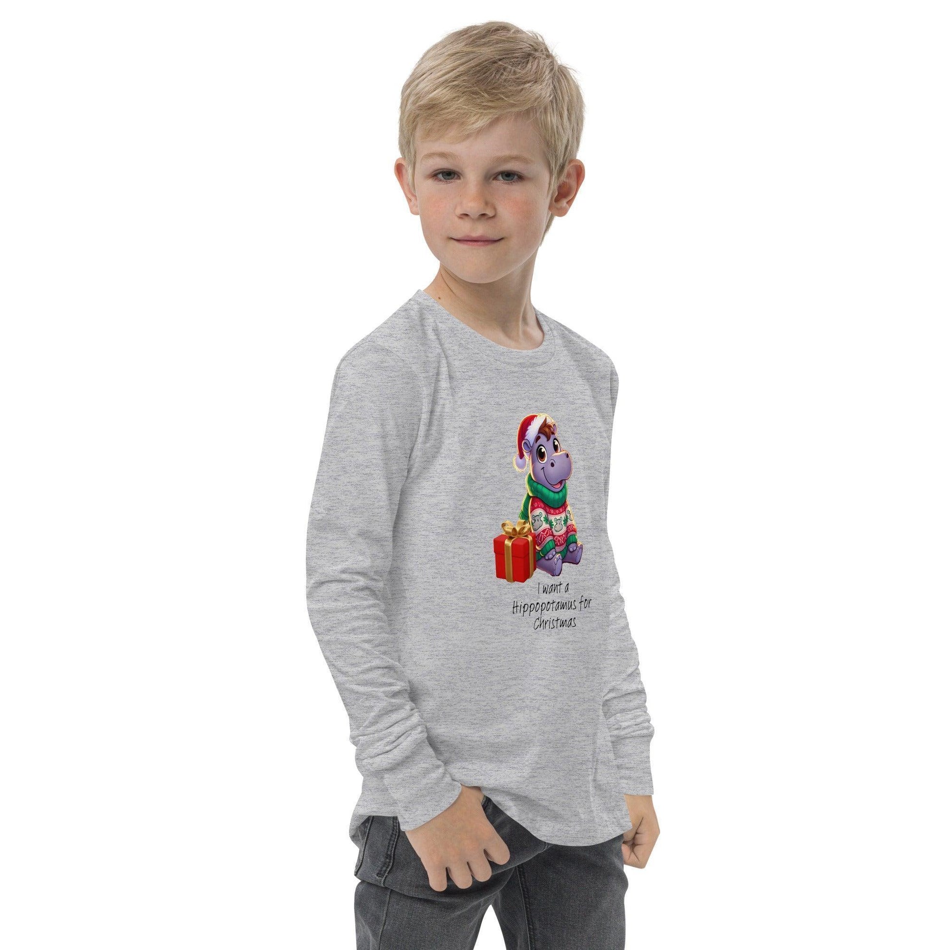 I Want a Hippopotamus for Christmas 🦛🎄 Girl Hippo - Youth Long Sleeve Tee! 🎁✨ - Whippie's
