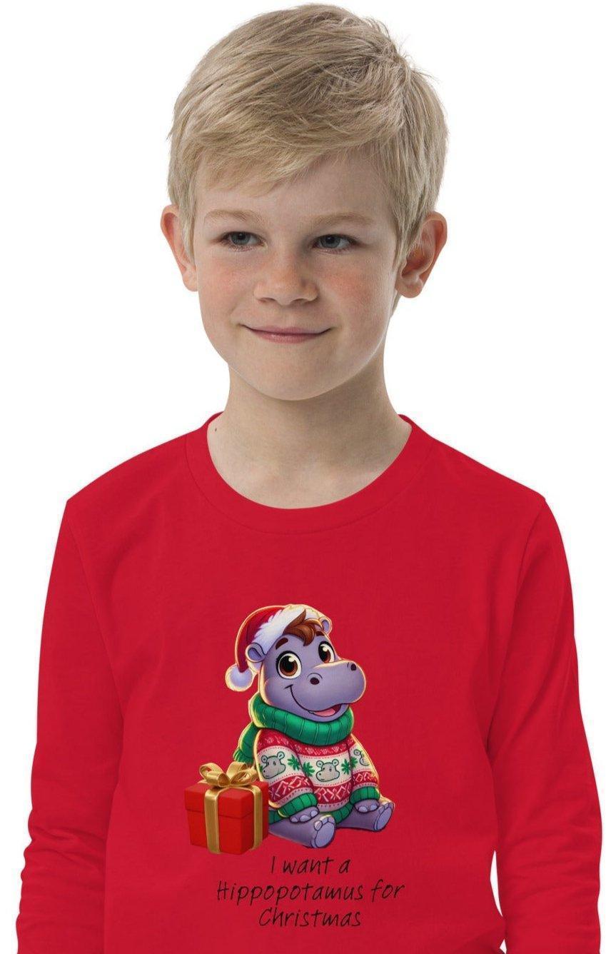 I Want a Hippopotamus for Christmas 🦛🎄 Girl Hippo - Youth Long Sleeve Tee! 🎁✨ - Whippie's