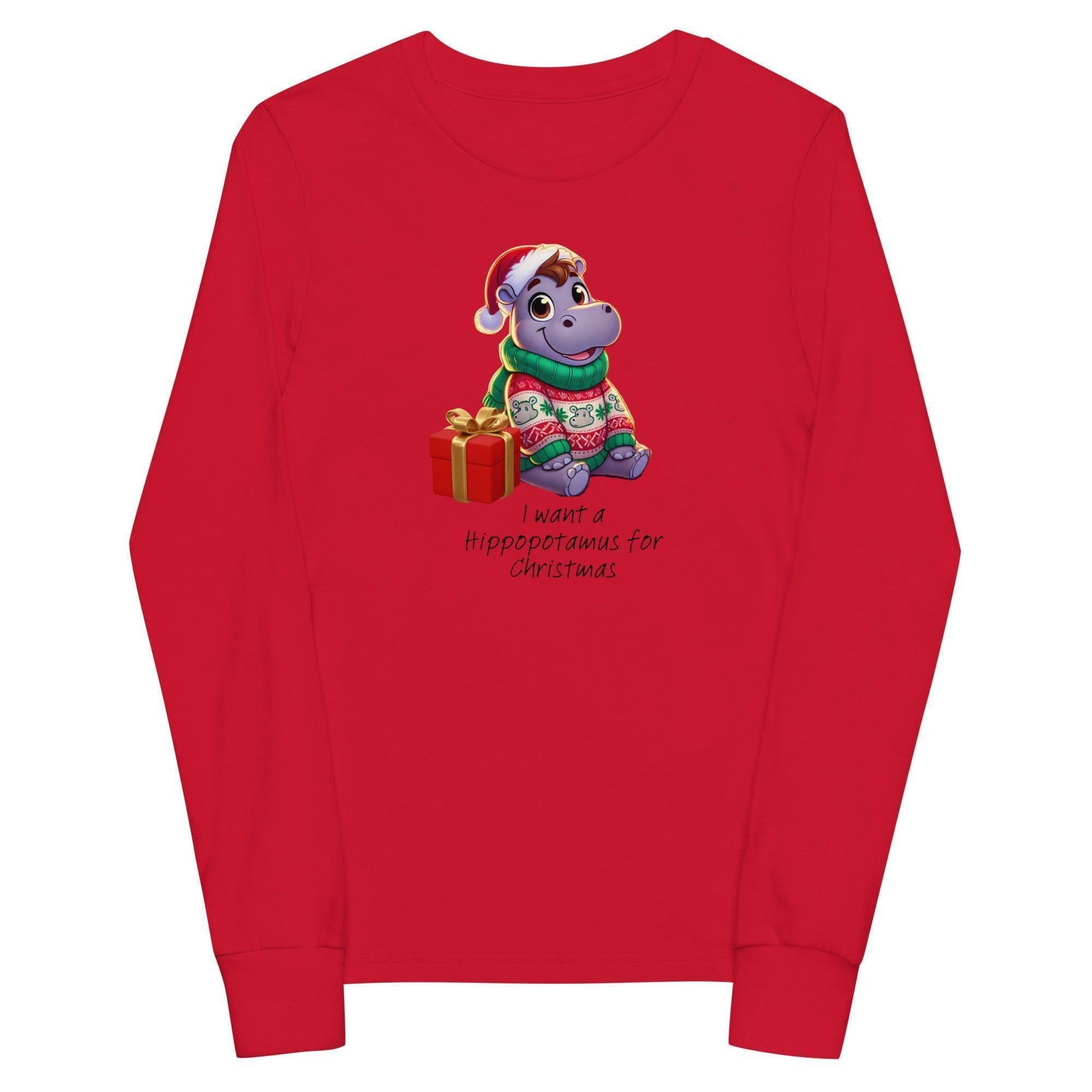 I Want a Hippopotamus for Christmas 🦛🎄 Girl Hippo - Youth Long Sleeve Tee! 🎁✨ - Whippie's