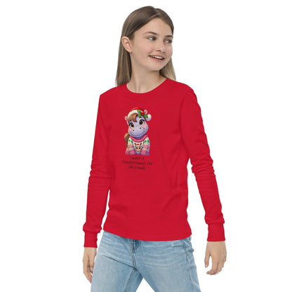 I Want a Hippopotamus for Christmas 🦛🎄 Girl Hippo - Youth Long Sleeve Tee! 🎁✨ - Whippie's
