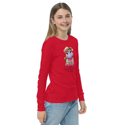 I Want a Hippopotamus for Christmas 🦛🎄 Girl Hippo - Youth Long Sleeve Tee! 🎁✨ - Whippie's
