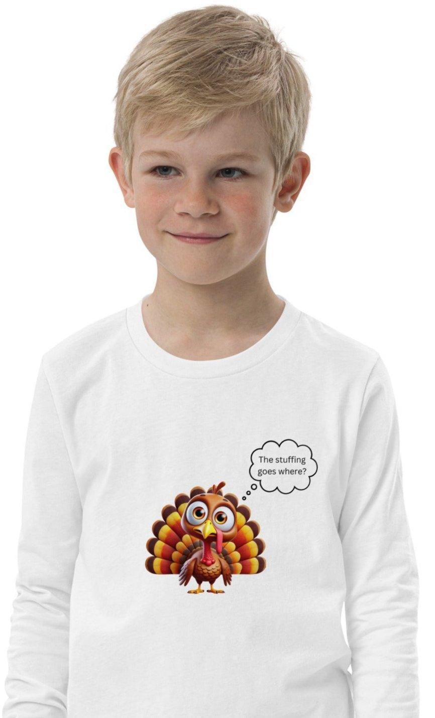 The Stuffing Goes WHERE? 🦃 🤯 Kids Long Sleeve Tee - Whippie's