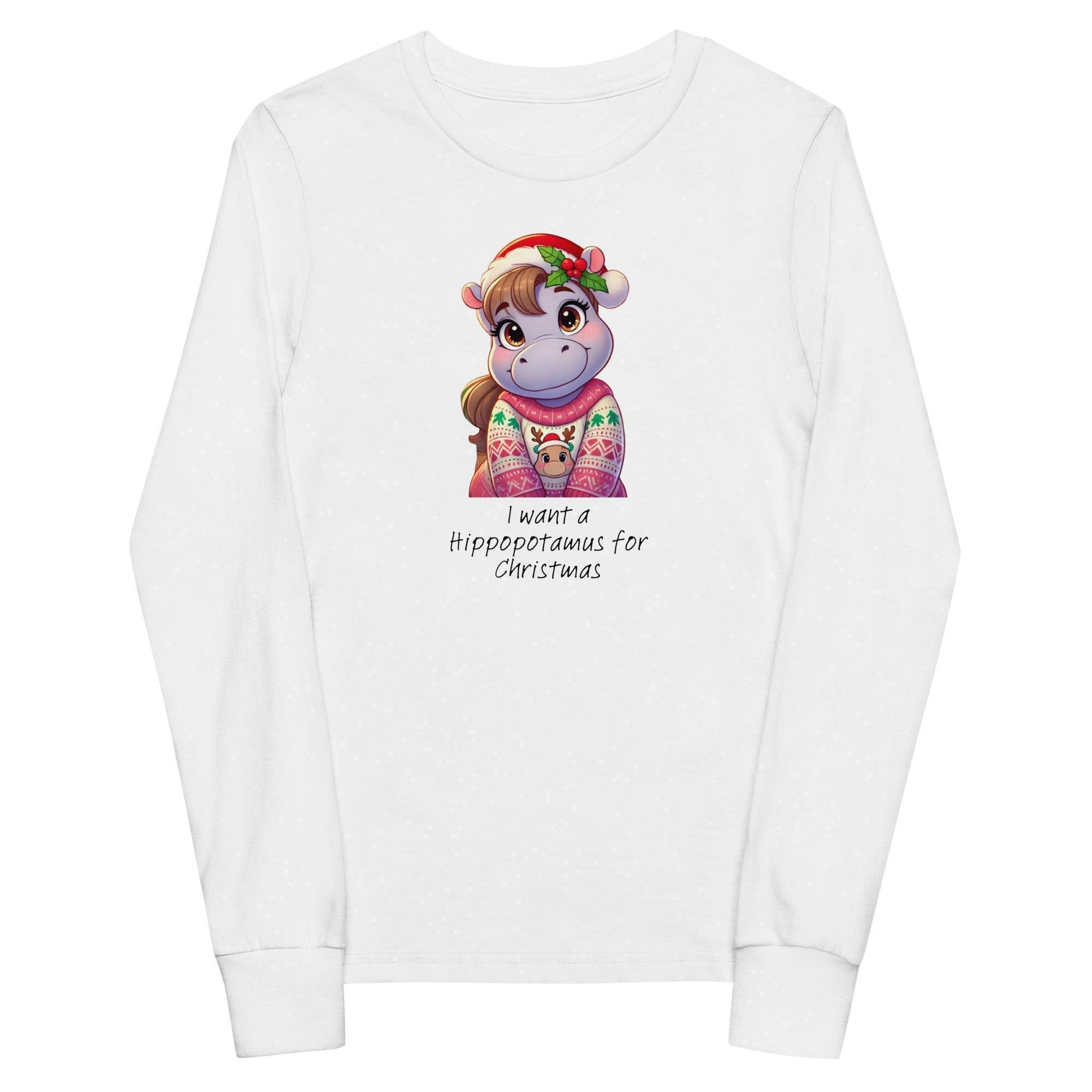 I Want a Hippopotamus for Christmas 🦛🎄 Girl Hippo - Youth Long Sleeve Tee! 🎁✨ - Whippie's