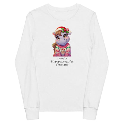 I Want a Hippopotamus for Christmas 🦛🎄 Girl Hippo - Youth Long Sleeve Tee! 🎁✨ - Whippie's