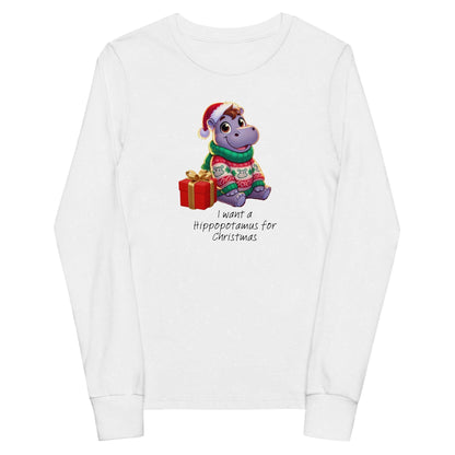 I Want a Hippopotamus for Christmas 🦛🎄 Girl Hippo - Youth Long Sleeve Tee! 🎁✨ - Whippie's