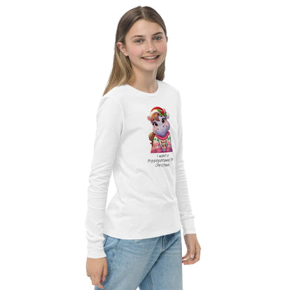 I Want a Hippopotamus for Christmas 🦛🎄 Girl Hippo - Youth Long Sleeve Tee! 🎁✨ - Whippie's
